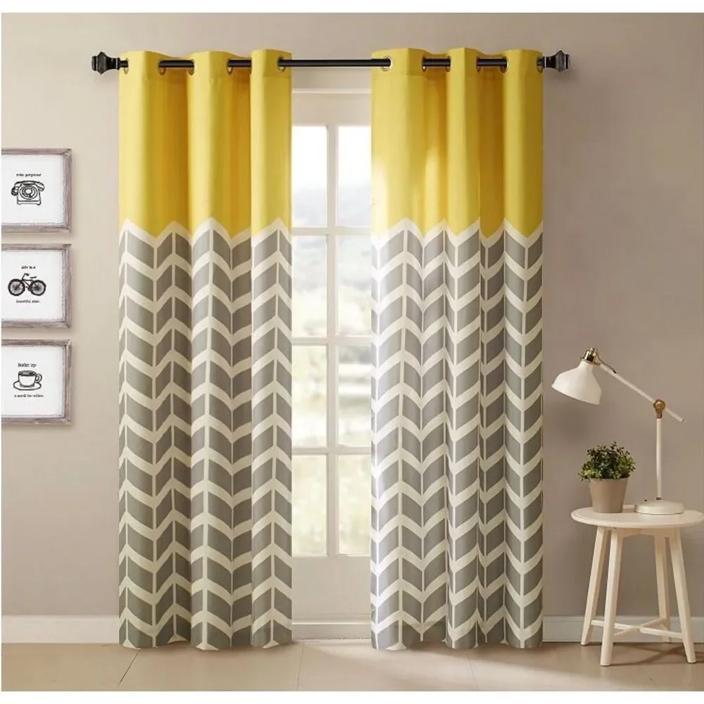 Intelligent Design 2-Pack of Chevron Printed Yellow, White and Gray Darkening Cu